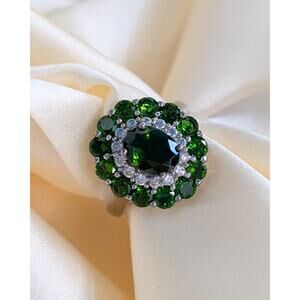Elegant 925 Silver Chrome Diopside Ring - Size 6.75
